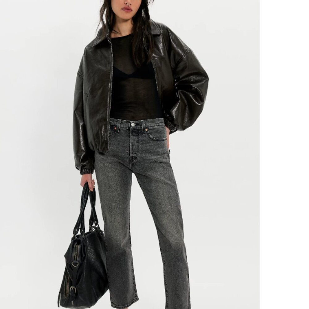 Levi's Women's Wedgie Straight-Leg High Rise Jeans Black Wash Size 28W 27L